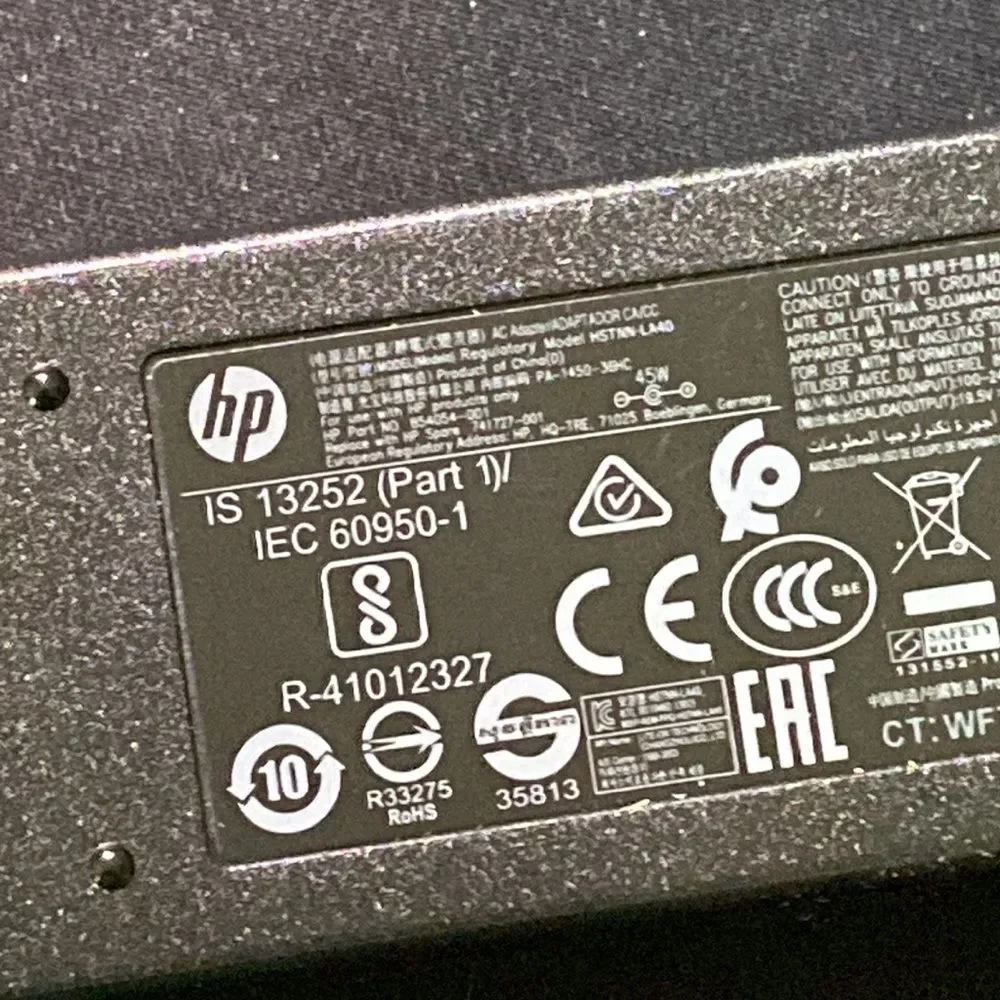 HP power cord for laptop is 13252 ac adapter